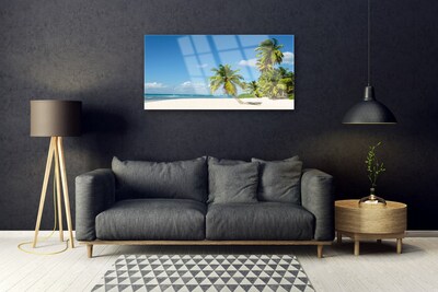 Glass Wall Art Beach palm trees landscape brown green