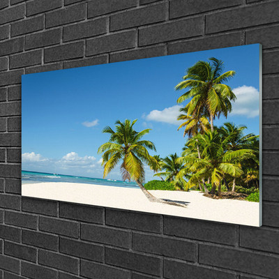 Glass Wall Art Beach palm trees landscape brown green