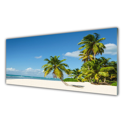 Glass Wall Art Beach palm trees landscape brown green