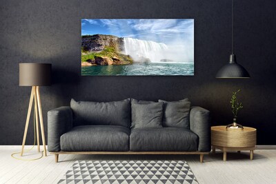 Glass Wall Art Waterfall sea nature white blue