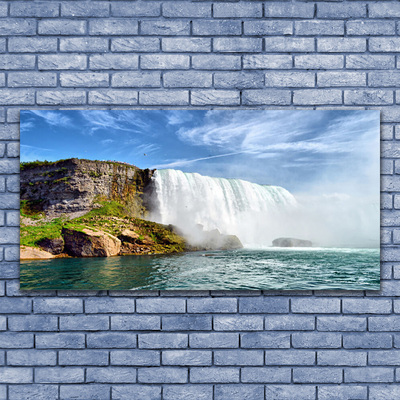 Glass Wall Art Waterfall sea nature white blue