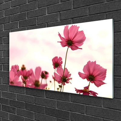 Glass Wall Art Flowers floral pink