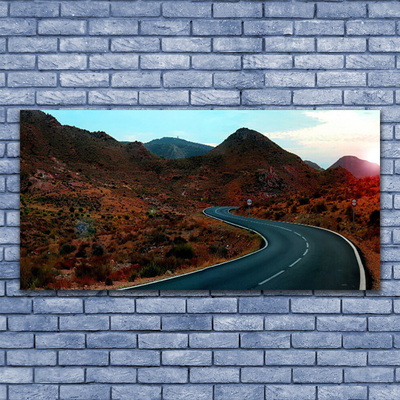 Glass Wall Art Mountain road landscape brown black white