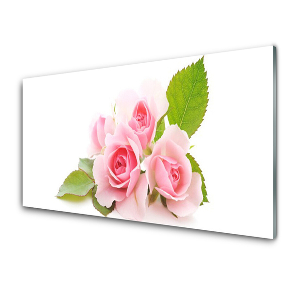 Glass Wall Art Roses floral pink
