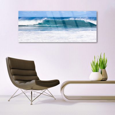 Glass Wall Art Sea landscape blue white