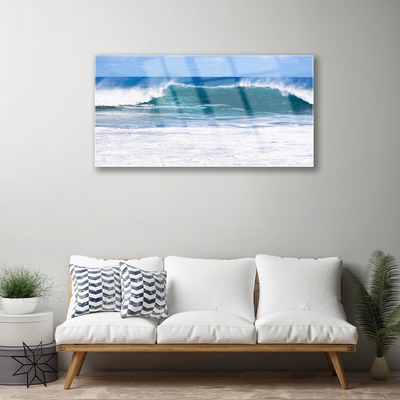 Glass Wall Art Sea landscape blue white