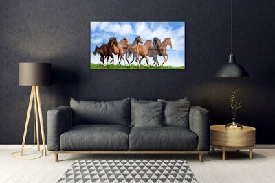 Glass Wall Art Horses animals brown white