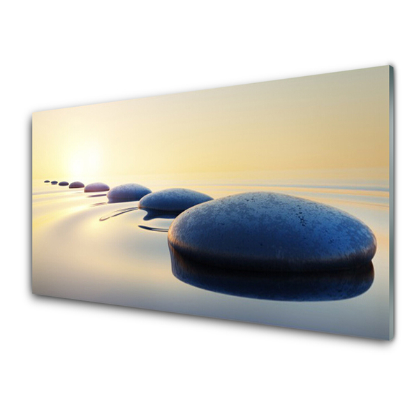 Glass Wall Art Water stones art blue yellow