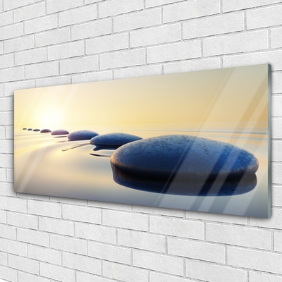 Glass Wall Art Water stones art blue yellow