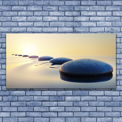 Glass Wall Art Water stones art blue yellow