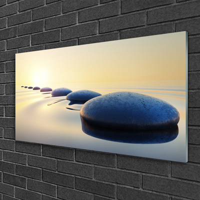 Glass Wall Art Water stones art blue yellow