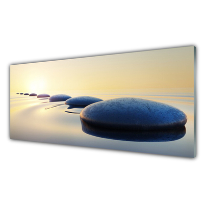 Glass Wall Art Water stones art blue yellow