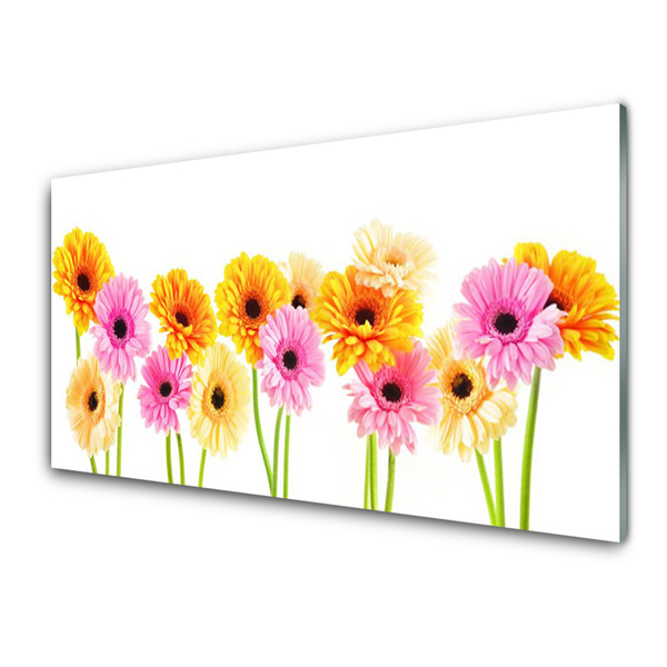 Glass Wall Art Flowers floral yellow pink green