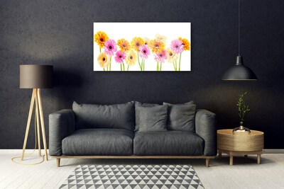 Glass Wall Art Flowers floral yellow pink green