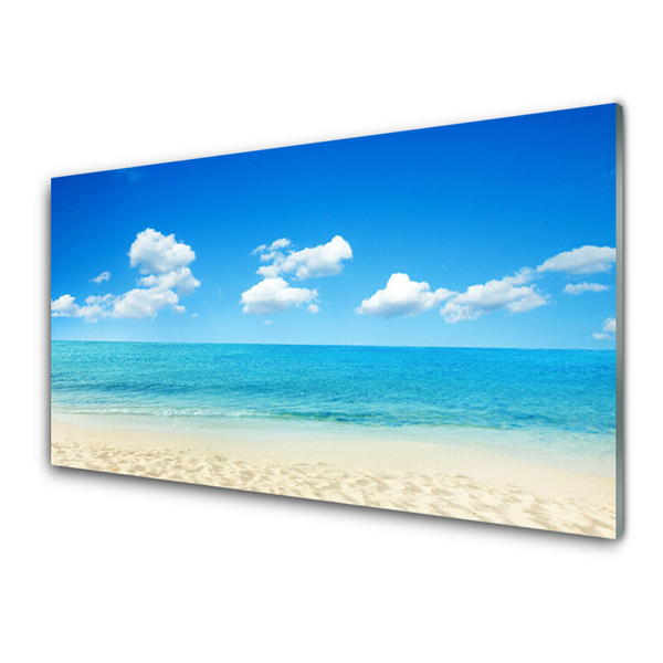 Glass Wall Art Beach sea landscape white blue