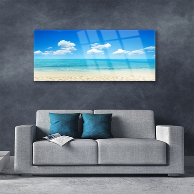 Glass Wall Art Beach sea landscape white blue