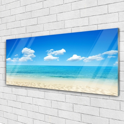 Glass Wall Art Beach sea landscape white blue