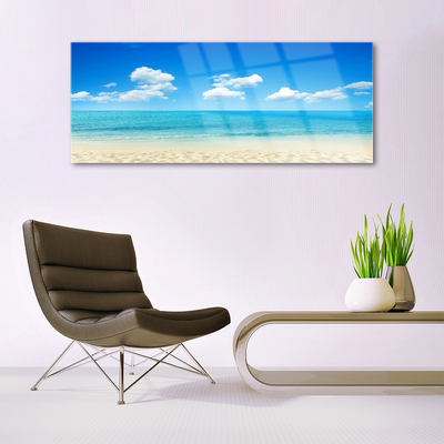 Glass Wall Art Beach sea landscape white blue