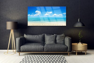 Glass Wall Art Beach sea landscape white blue