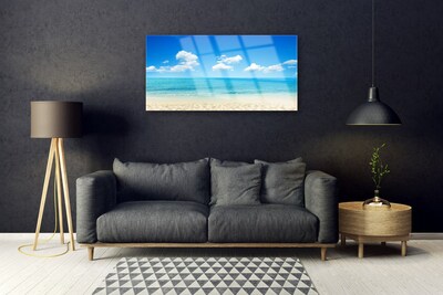 Glass Wall Art Beach sea landscape white blue