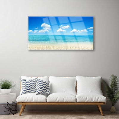 Glass Wall Art Beach sea landscape white blue