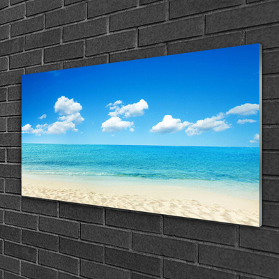 Glass Wall Art Beach sea landscape white blue