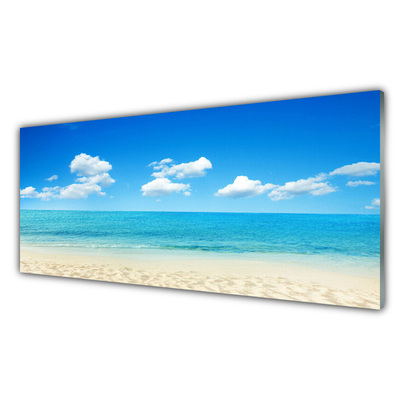 Glass Wall Art Beach sea landscape white blue