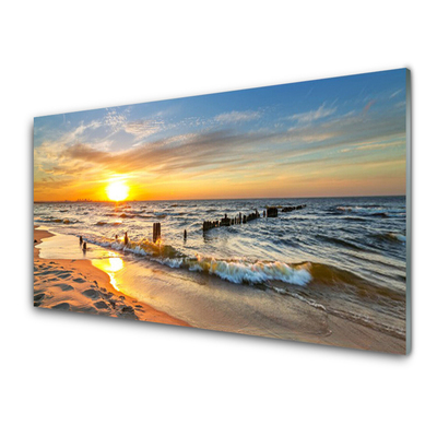 Glass print Wall art 125x50 Image Picture Sea Sun Landscape