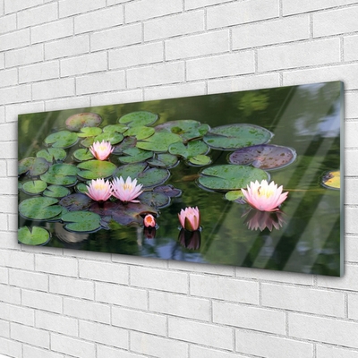 Glass Wall Art Lake petals floral pink green