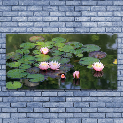 Glass Wall Art Lake petals floral pink green