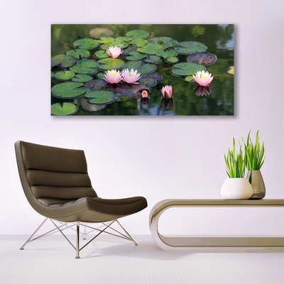 Glass Wall Art Lake petals floral pink green