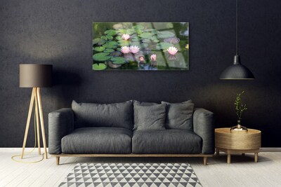 Glass Wall Art Lake petals floral pink green