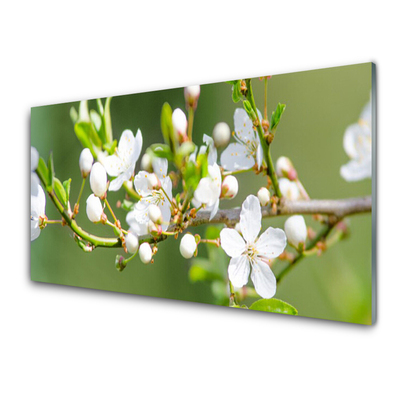 Glass Wall Art Branches flowers floral green white