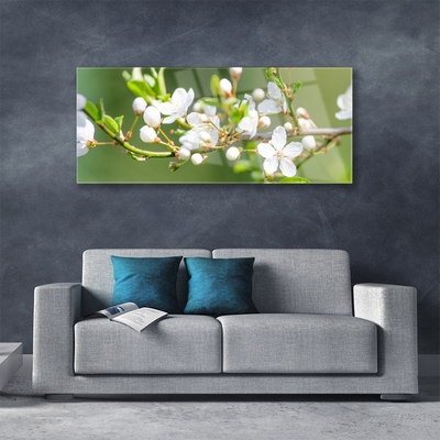 Glass Wall Art Branches flowers floral green white