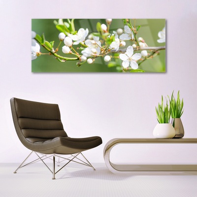 Glass Wall Art Branches flowers floral green white