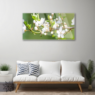 Glass Wall Art Branches flowers floral green white