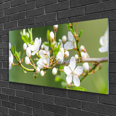 Glass Wall Art Branches flowers floral green white