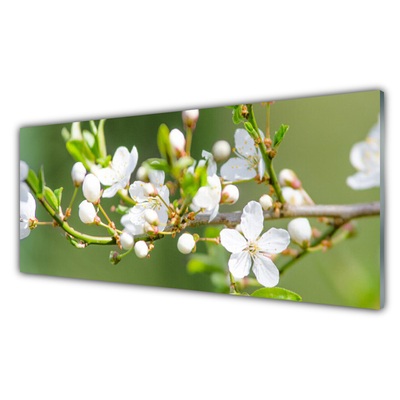 Glass Wall Art Branches flowers floral green white