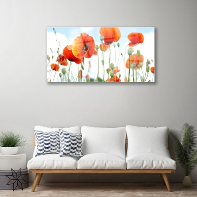 Glass Wall Art Poppies floral red