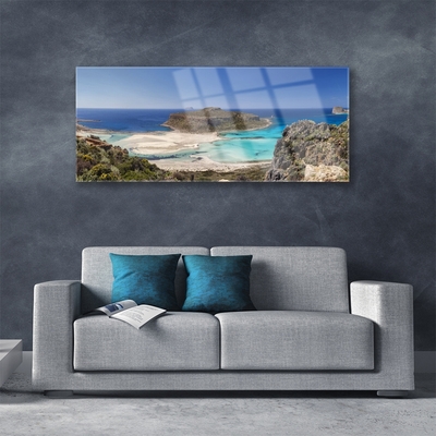 Glass Wall Art Beach sea landscape brown blue