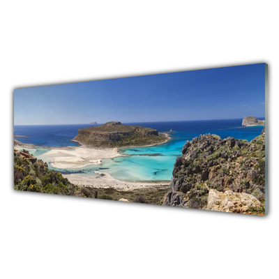 Glass Wall Art Beach sea landscape brown blue