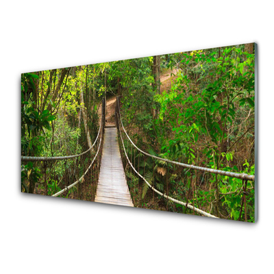 Glass Wall Art Bridge forest nature brown green