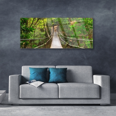 Glass Wall Art Bridge forest nature brown green