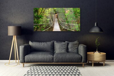 Glass Wall Art Bridge forest nature brown green