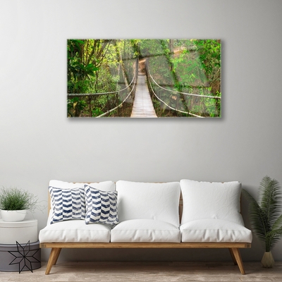 Glass Wall Art Bridge forest nature brown green