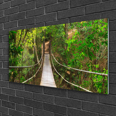 Glass Wall Art Bridge forest nature brown green