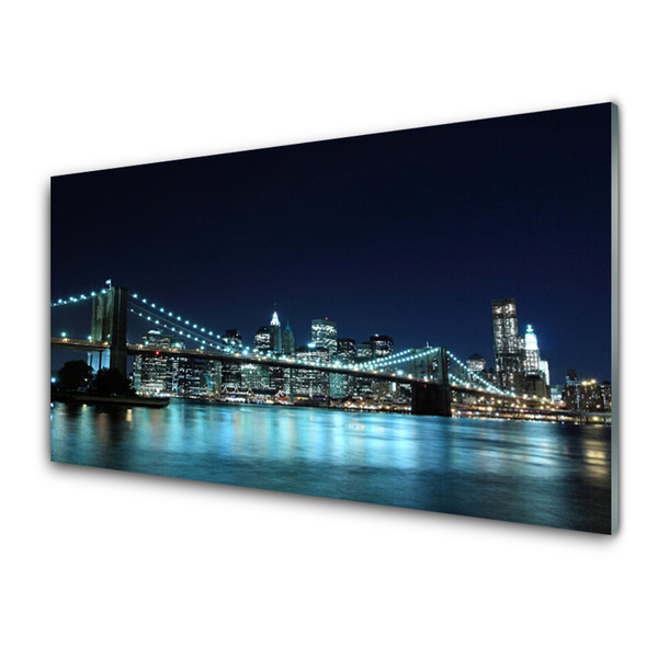 Glass Wall Art Bridge sea architecture blue