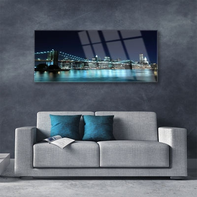 Glass Wall Art Bridge sea architecture blue