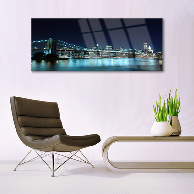 Glass Wall Art Bridge sea architecture blue