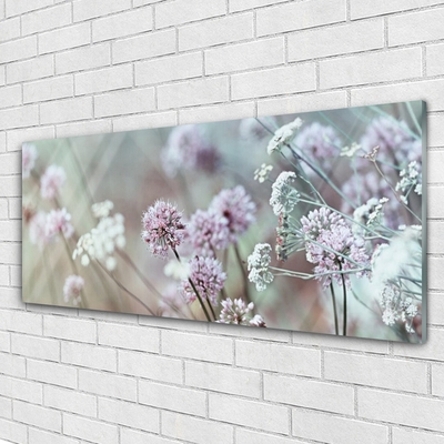 Glass Wall Art Flowers floral purple white